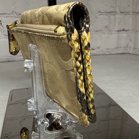 Coach Madison Op Art Sateen Python Embossed Leather Trim Gold Bifold Wallet - Picture 5 of 16